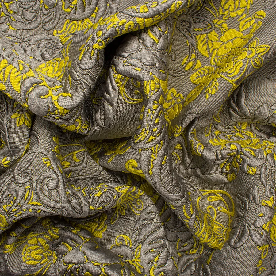 Grey/Yellow Floral Cloqué