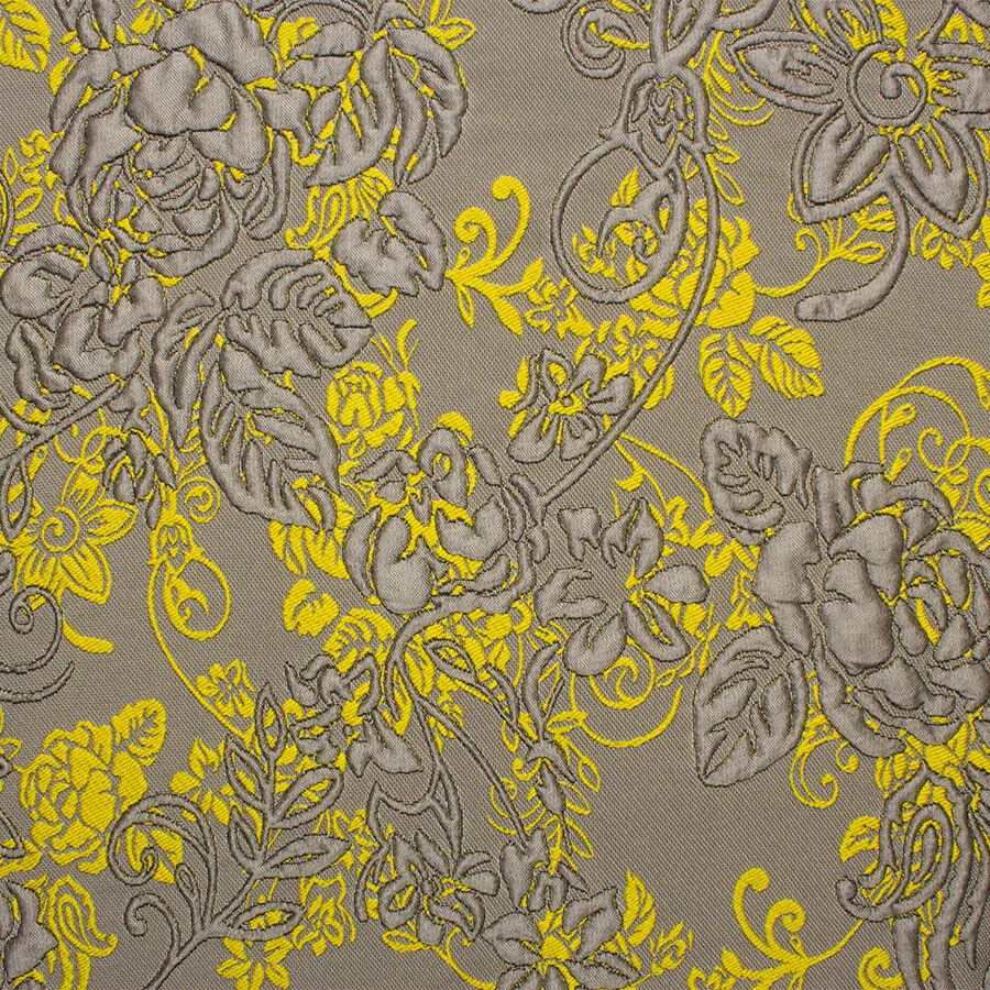 Grey/Yellow Floral Cloqué