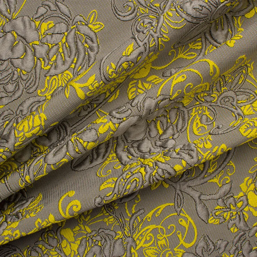 Grey/Yellow Floral Cloqué