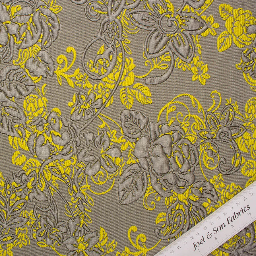 Grey/Yellow Floral Cloqué