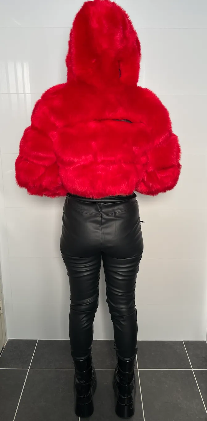 Hooded Cropped Faux Fur Puffer Jacket