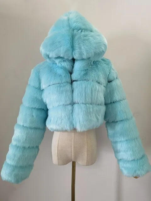 Hooded Cropped Faux Fur Puffer Jacket