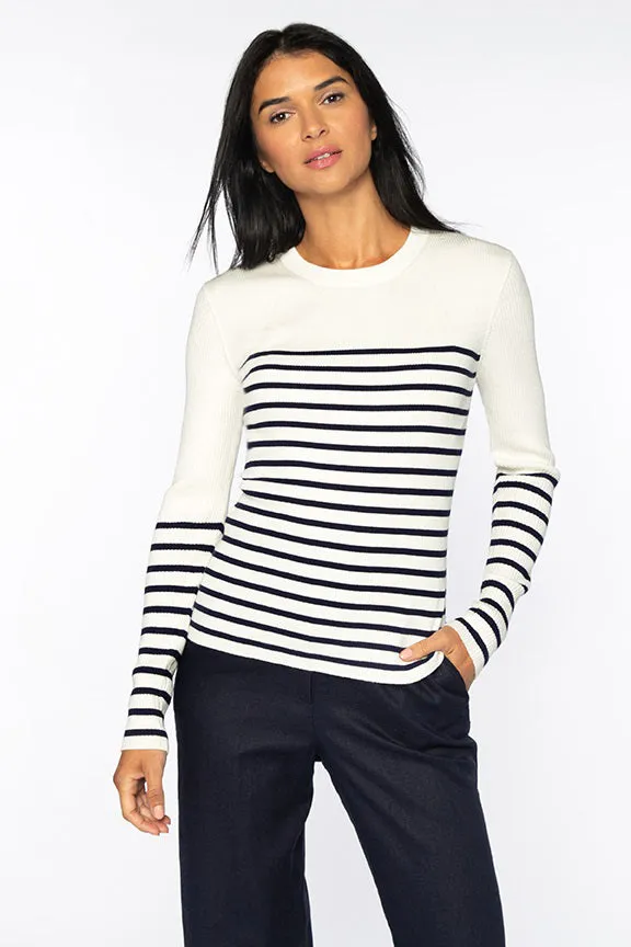 KINROSS CASHMERE - STRIPE RIB CREW