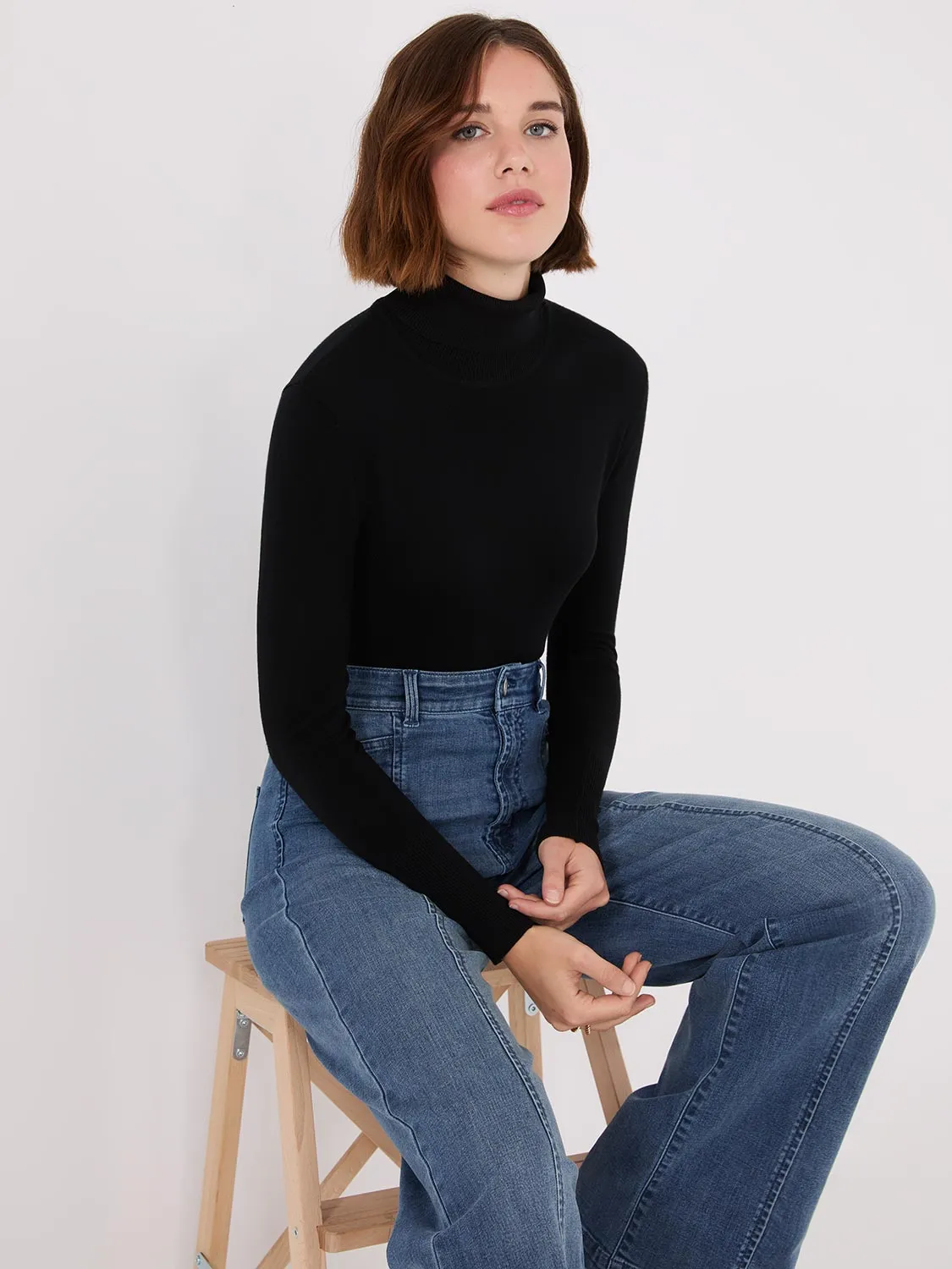 Knit Jersey Turtleneck Sweater