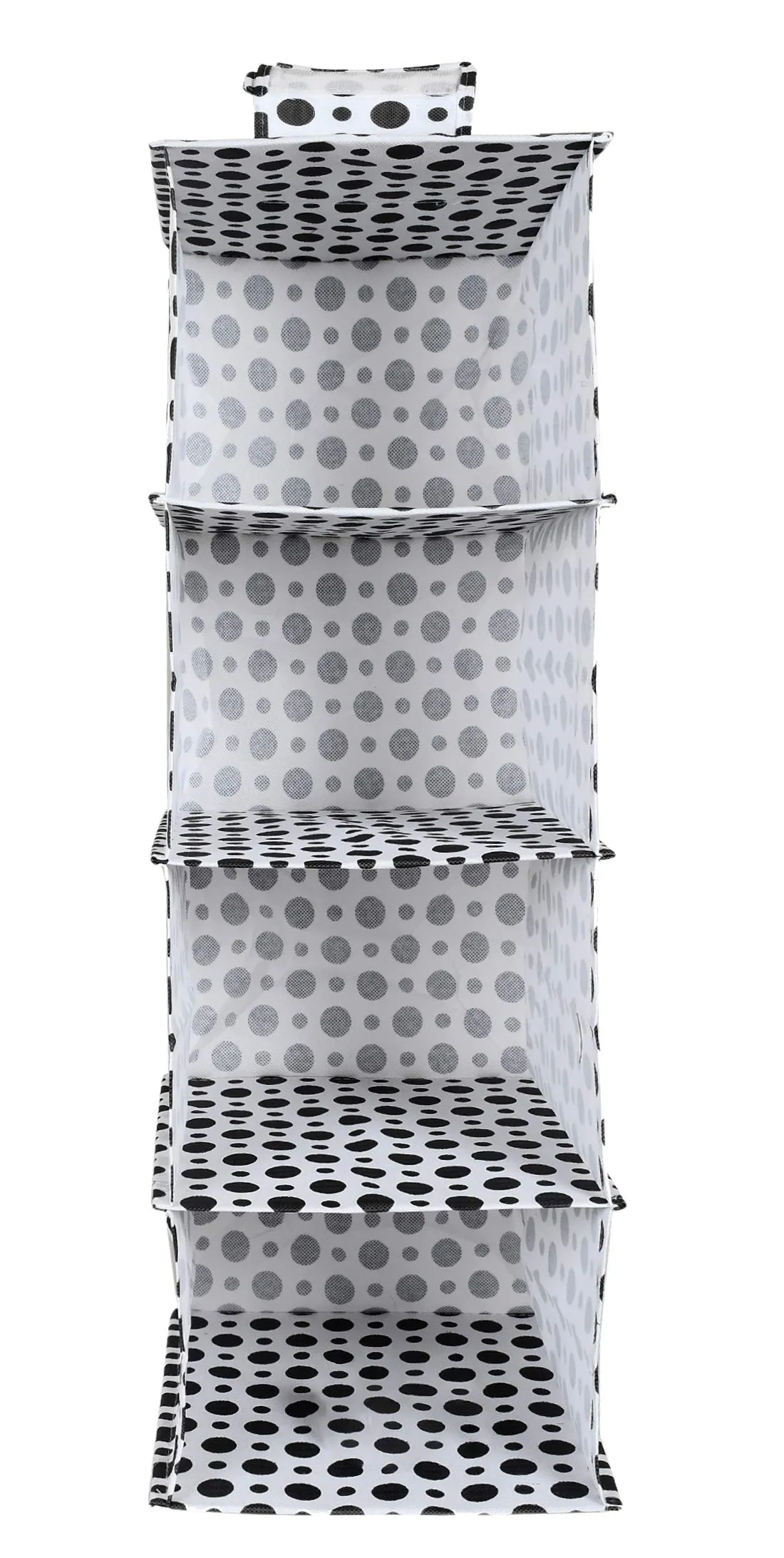 Kuber Industries Dot Print Non Woven Hanging 4 Shelves Foldable Wardrobe/Closet Cloth Organizer (Black & White)-Pack of 2-KUBMART15340