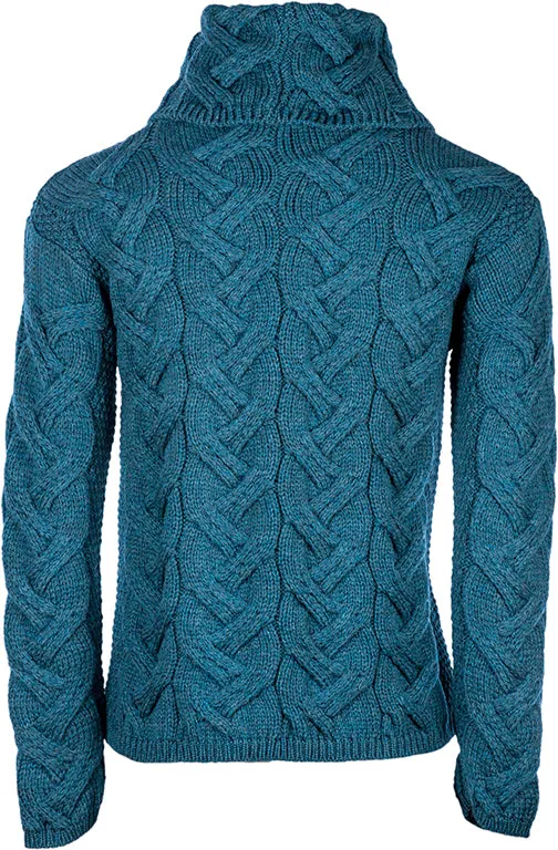 Ladies Chunky Cable Cowl Sweater - MARL BLUE