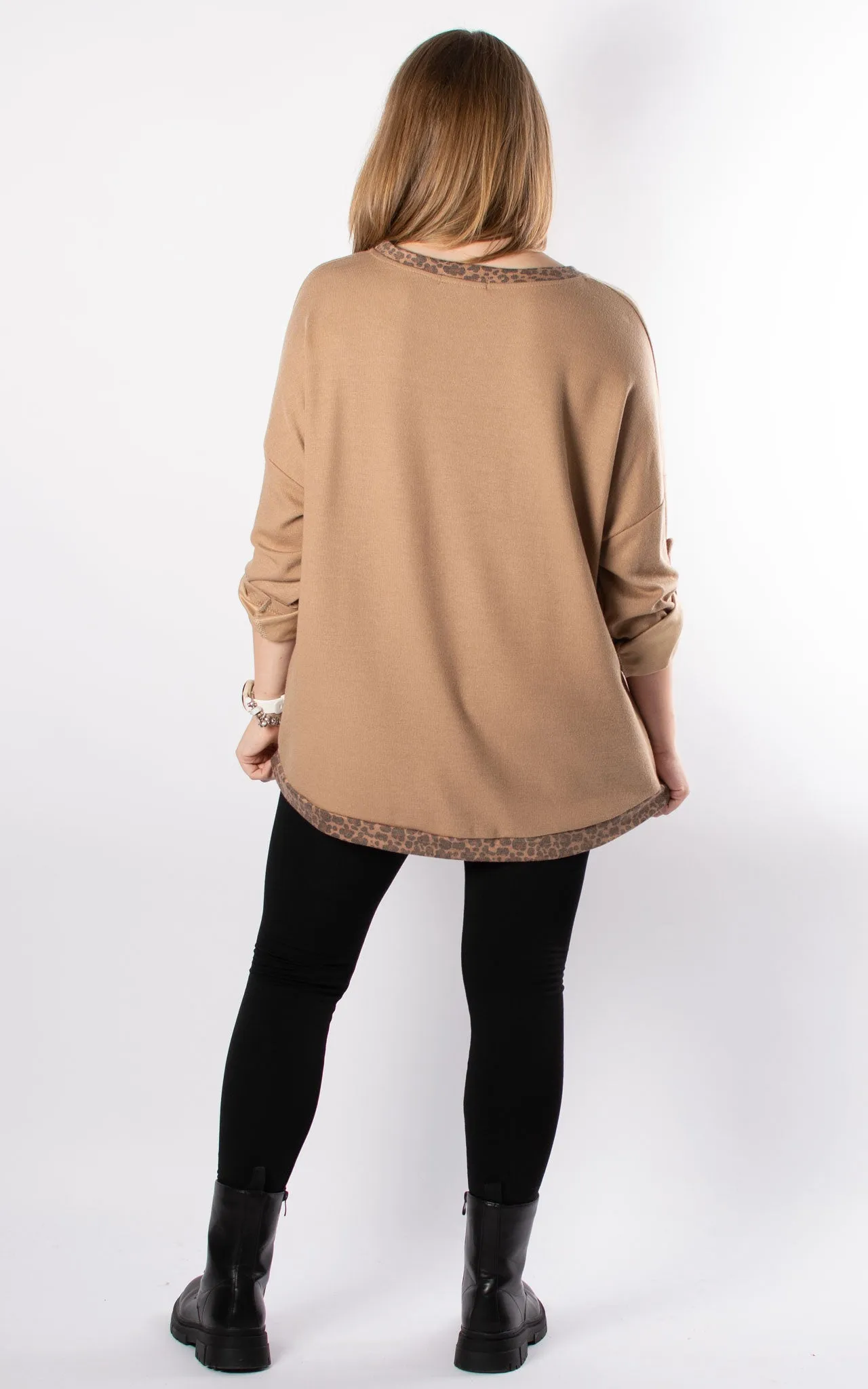 Leopard Trim Knit | Camel