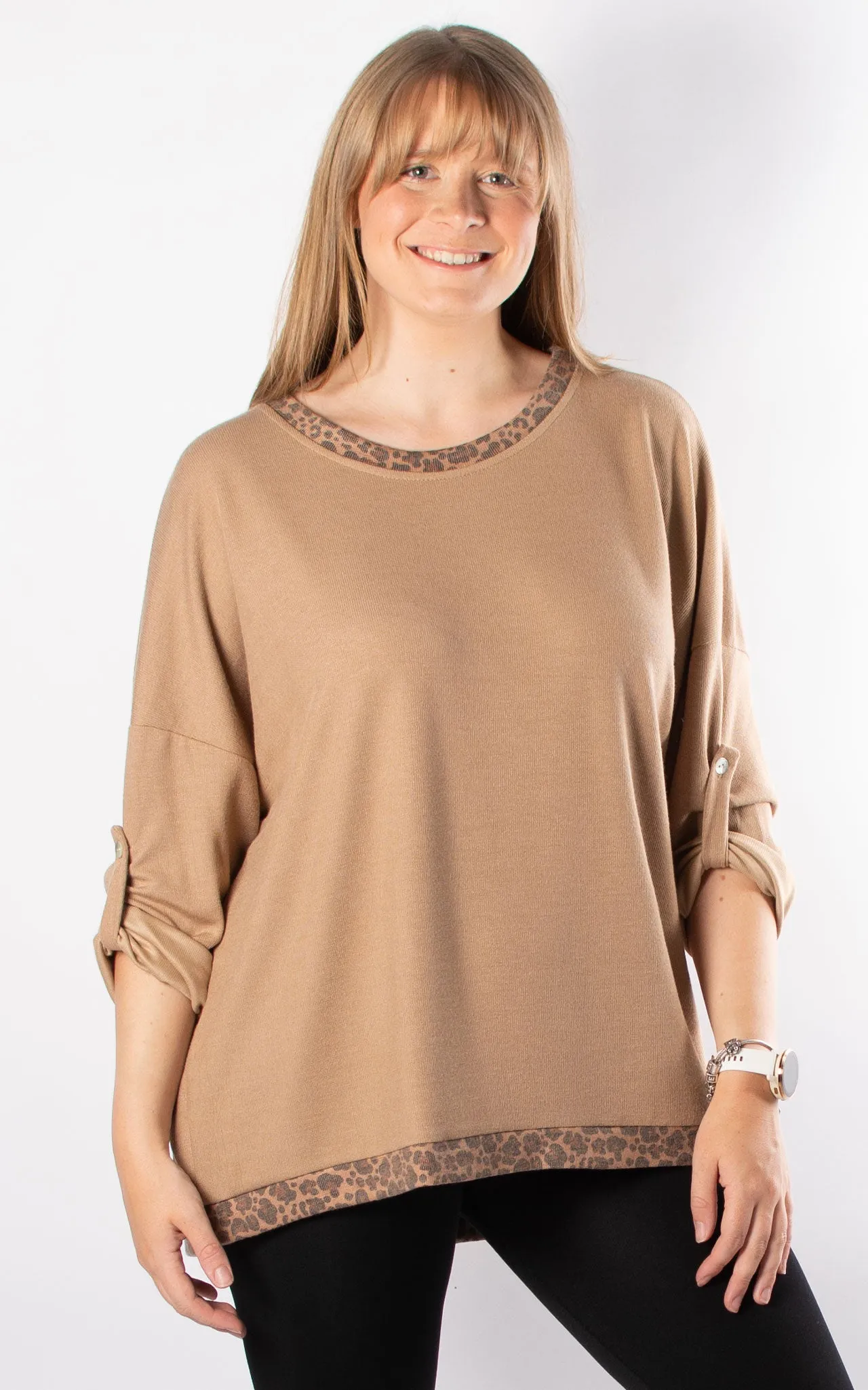 Leopard Trim Knit | Camel