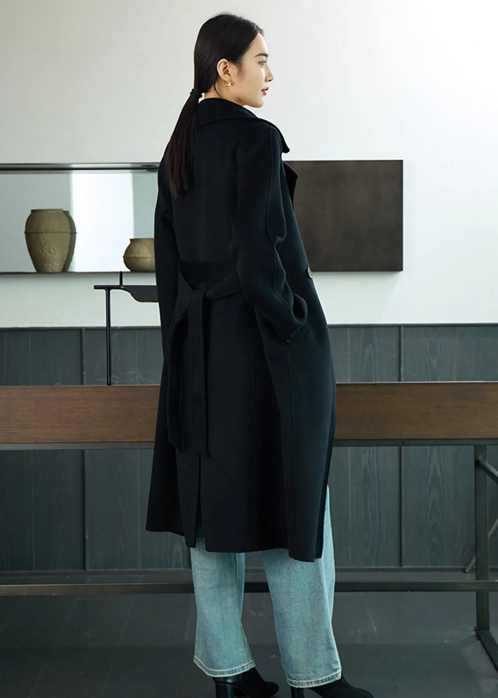 Lois Longline Belted Double Face Wool Coat