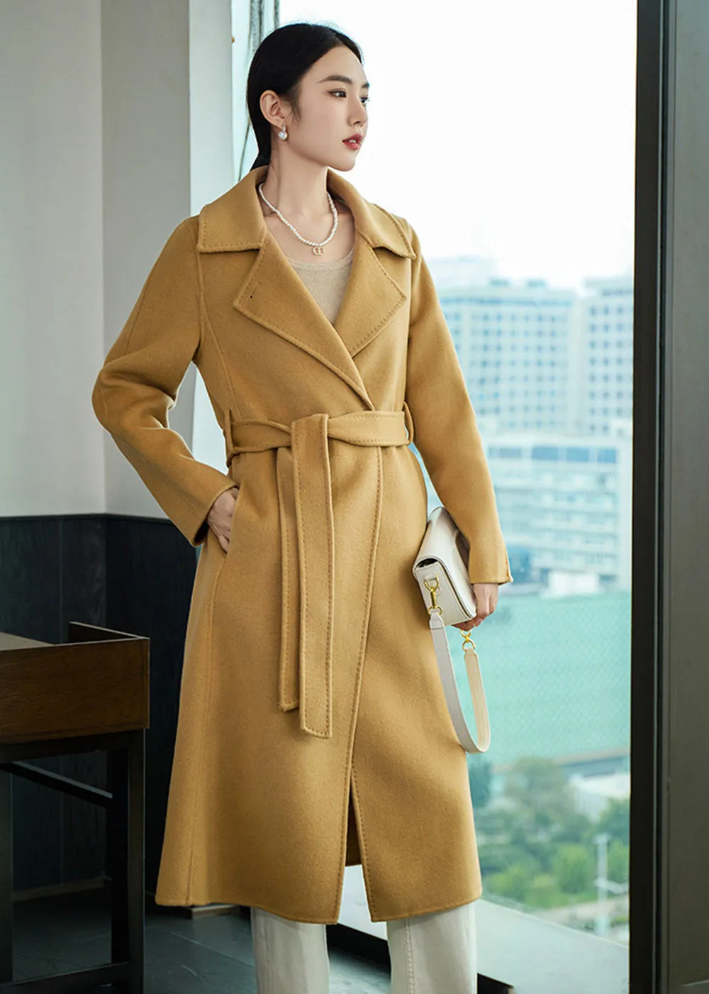 Lois Longline Belted Double Face Wool Coat