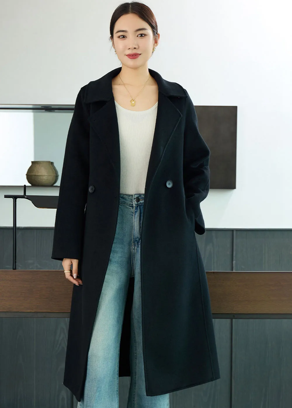 Lois Longline Belted Double Face Wool Coat