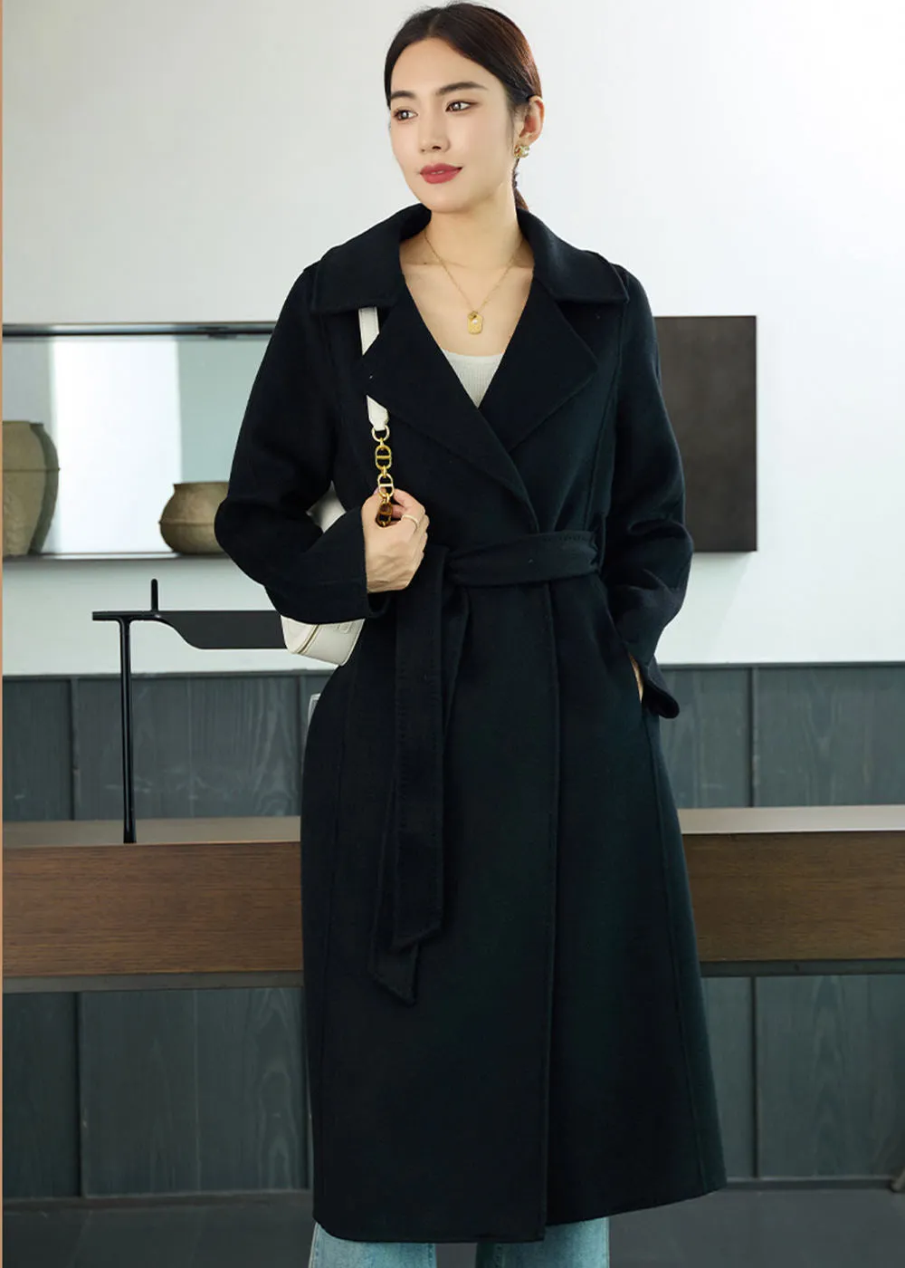 Lois Longline Belted Double Face Wool Coat