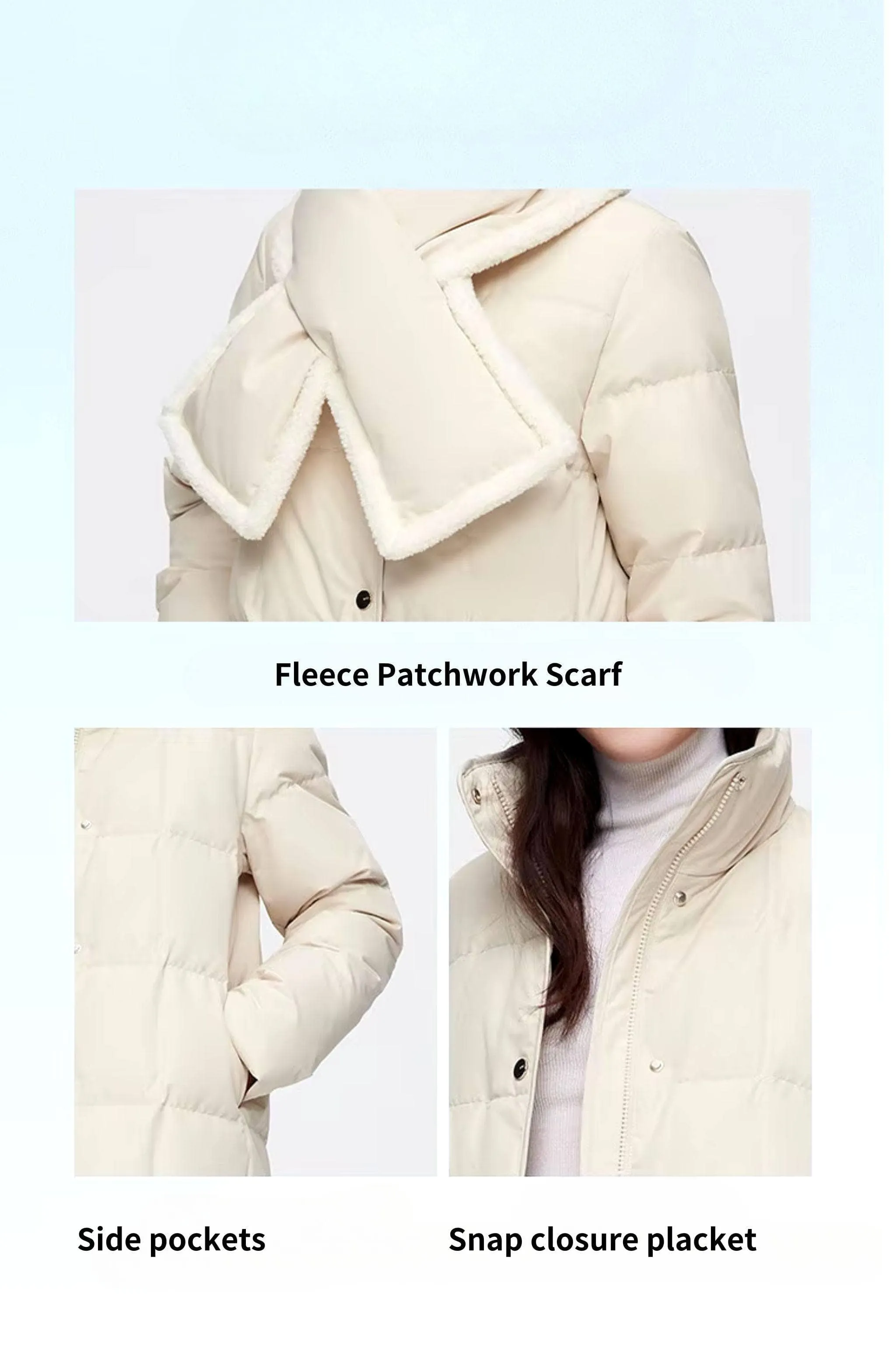 Long Down Jacket With detachable scarf