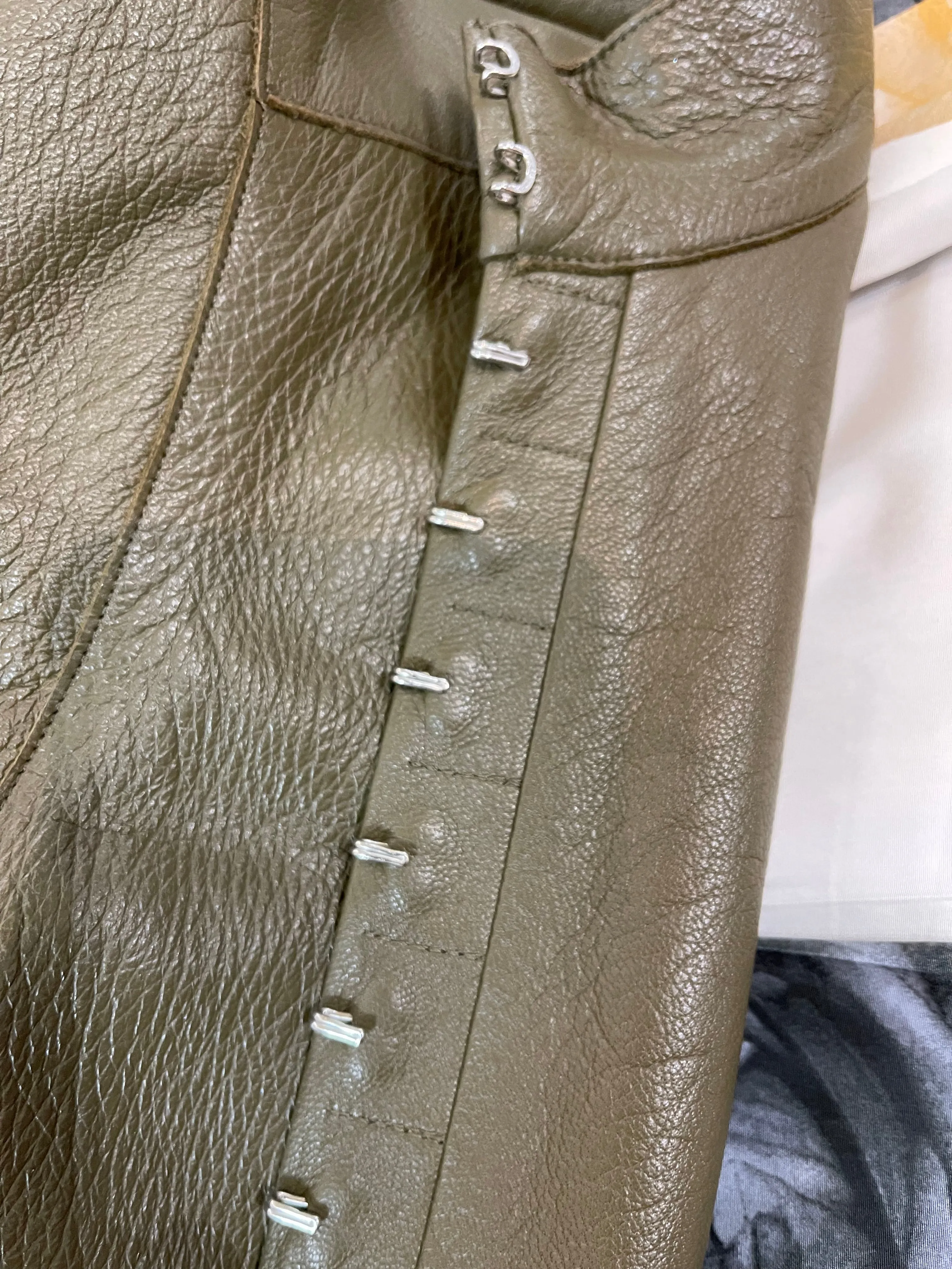 Louis Vuitton Olive Green Leather Coat Dress