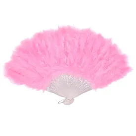 Marabou Large Deluxe Dainty Feather Fan -  Pink (Style 1)