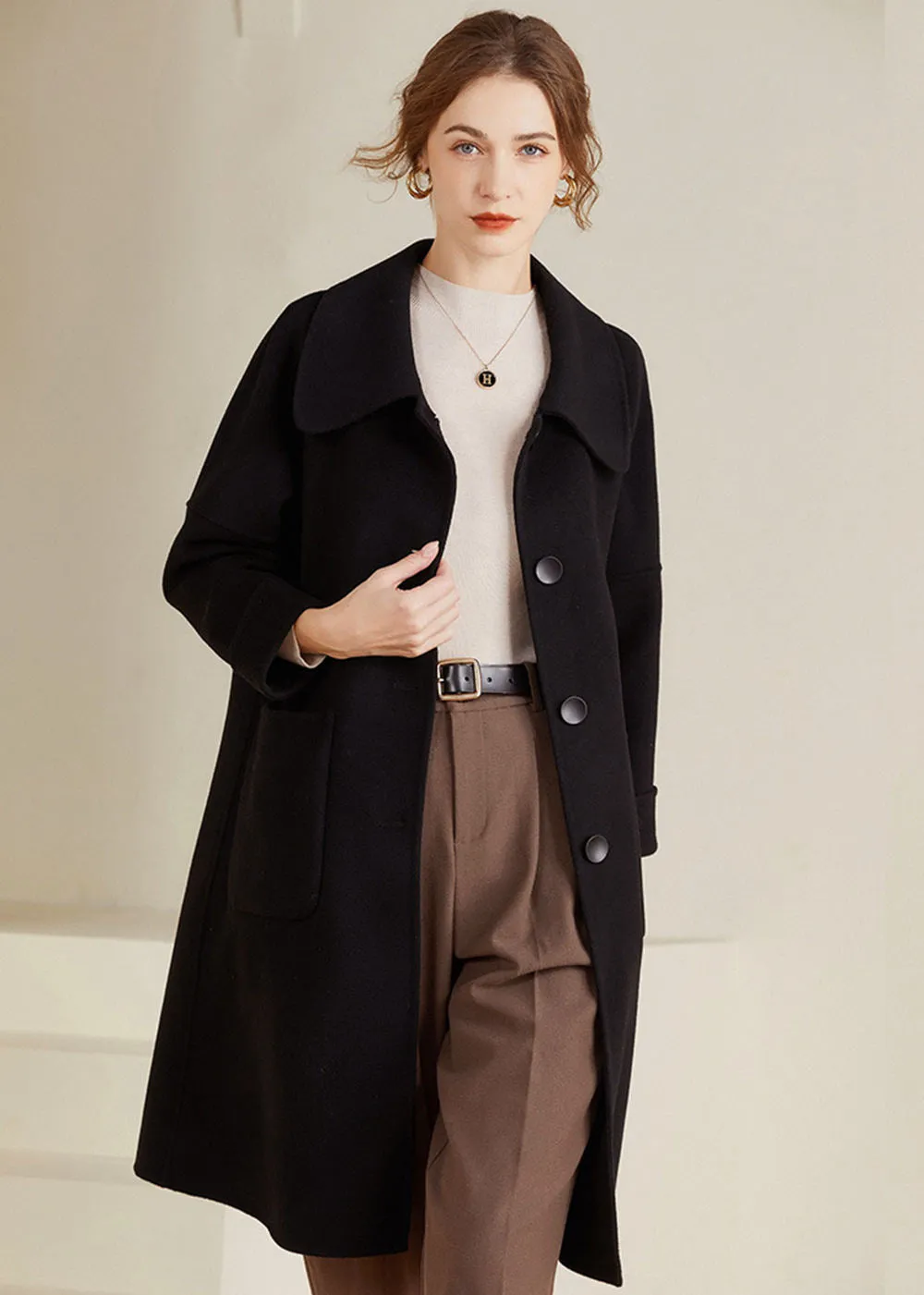 Margot Spread Collar Single Breasted Wool Coat