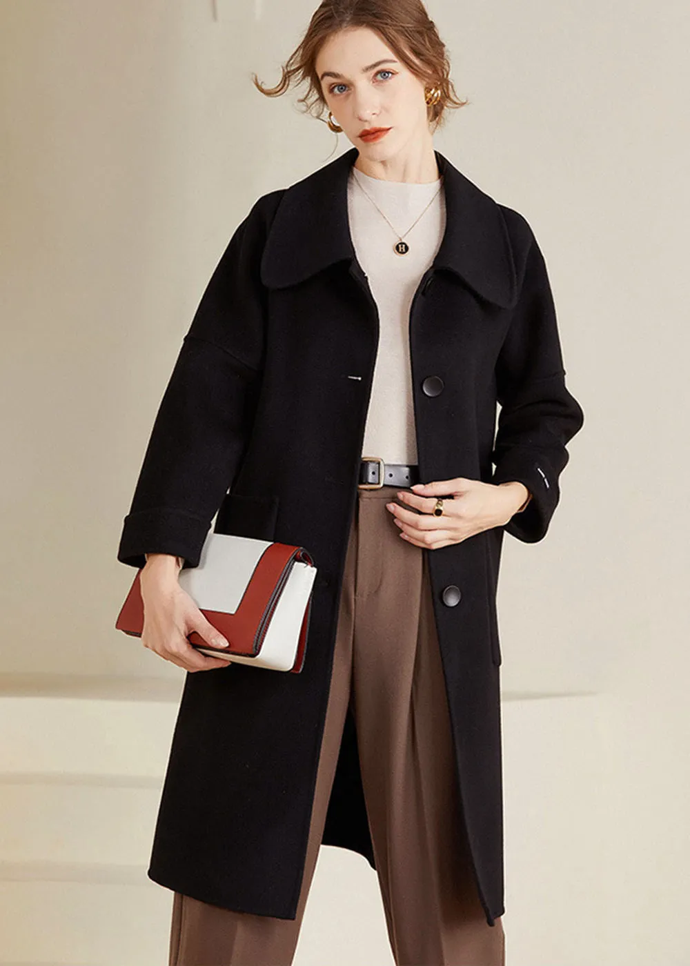 Margot Spread Collar Single Breasted Wool Coat