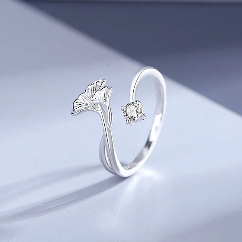 Matching Engravable Ginkgo Promise Rings Set