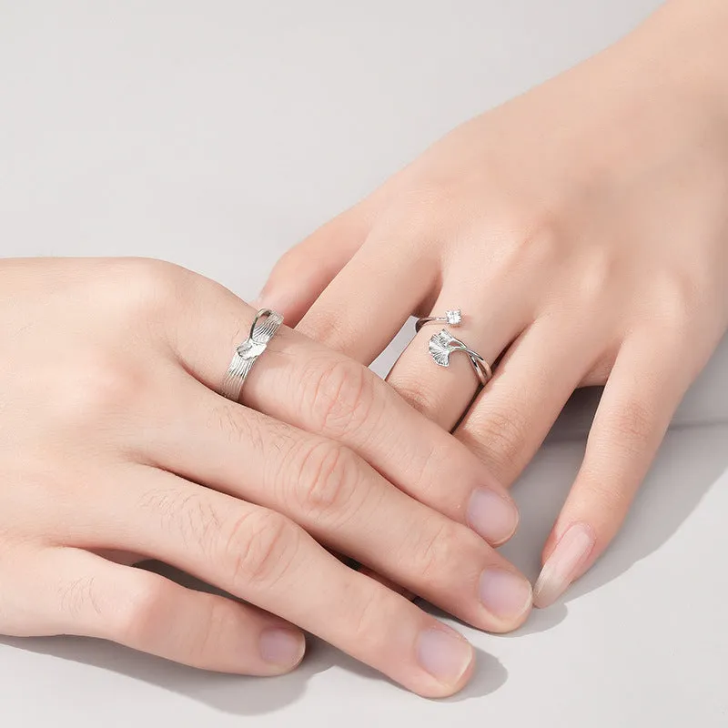 Matching Engravable Ginkgo Promise Rings Set