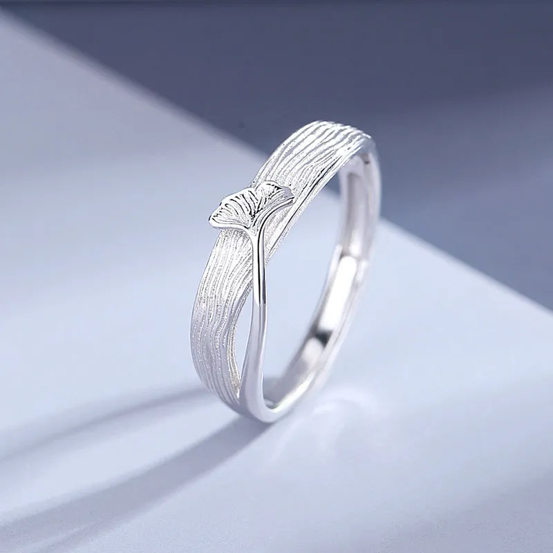 Matching Engravable Ginkgo Promise Rings Set