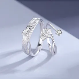 Matching Engravable Ginkgo Promise Rings Set