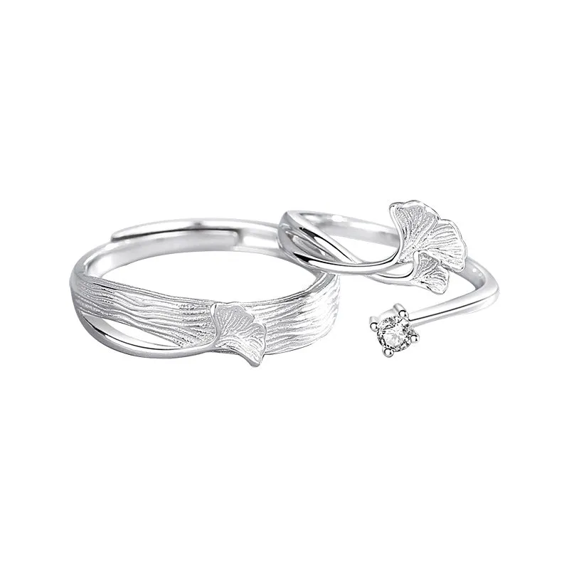 Matching Engravable Ginkgo Promise Rings Set