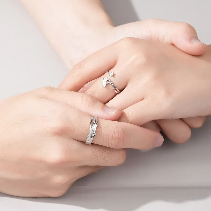 Matching Engravable Ginkgo Promise Rings Set