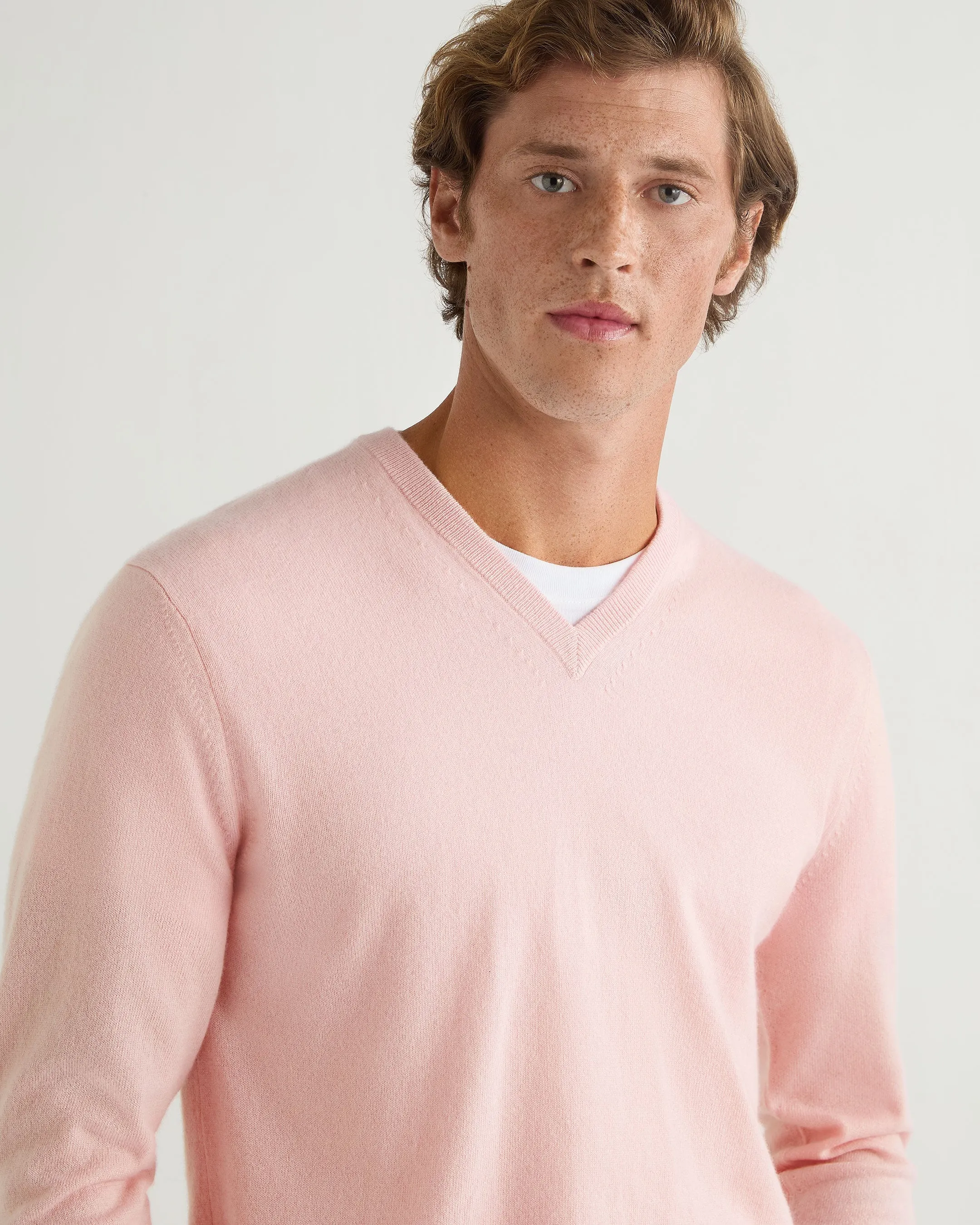 Men's Burlington V Neck Cashmere Sweater Pale Pink