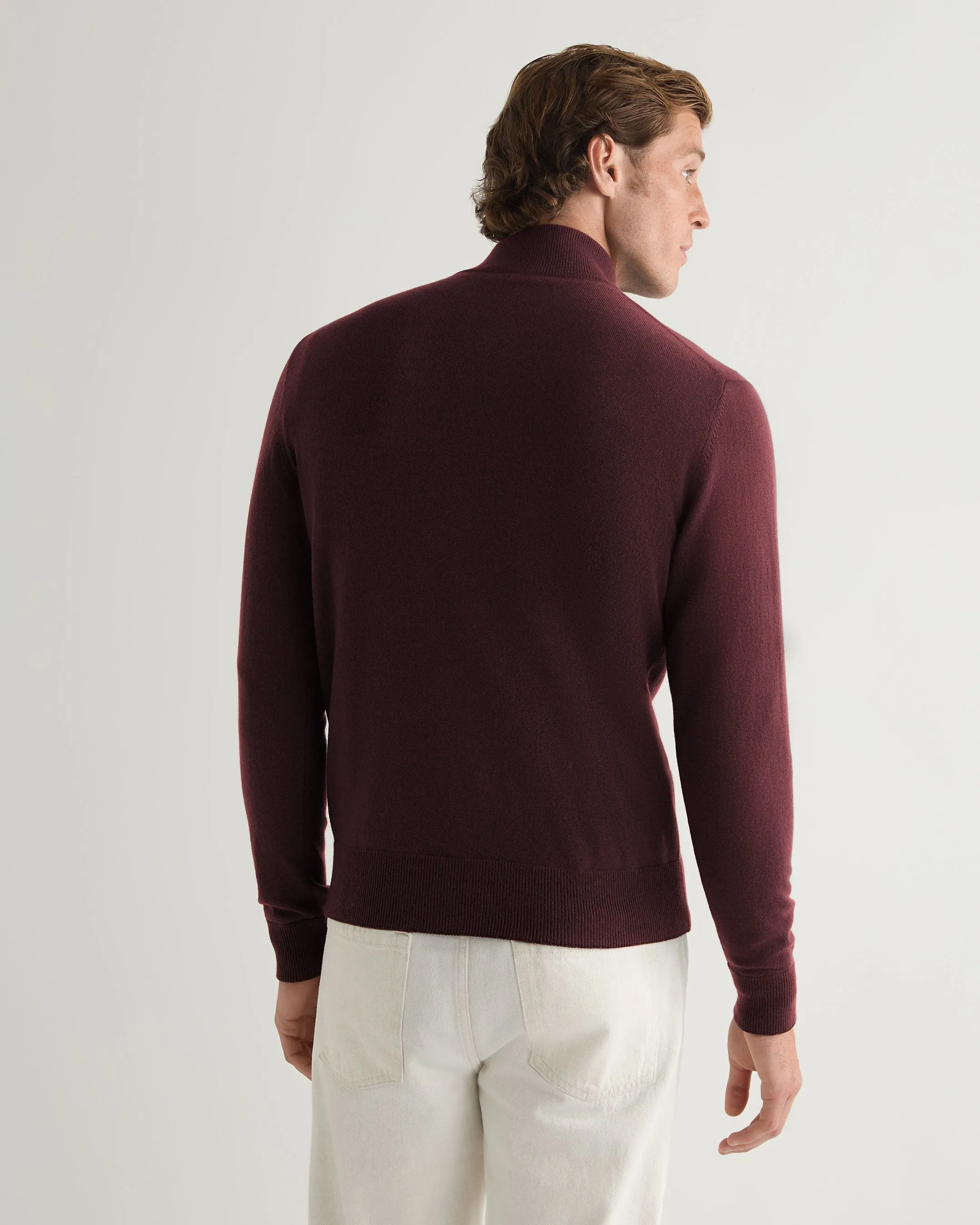 Men's Knightsbridge Full Zip Cashmere Sweater Claret Red