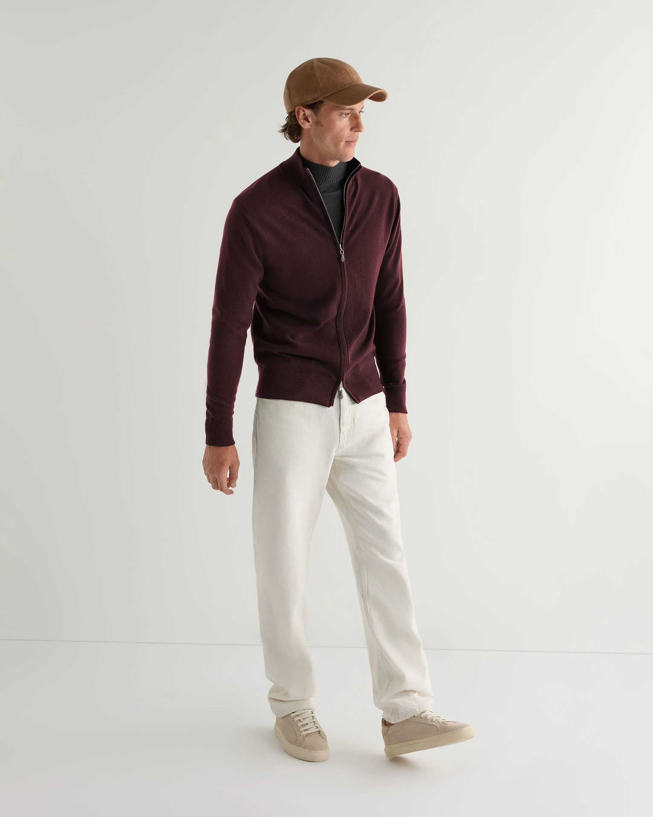 Men's Knightsbridge Full Zip Cashmere Sweater Claret Red