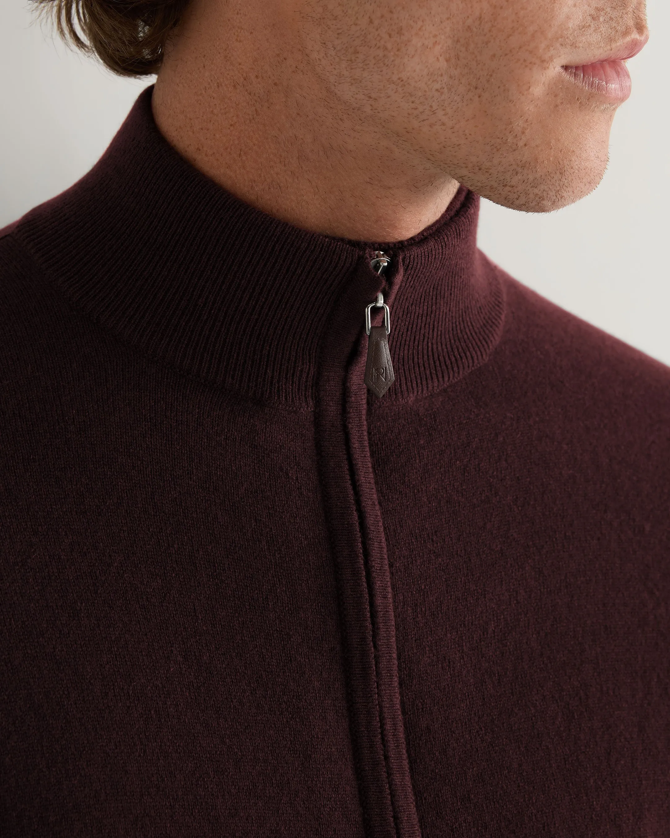 Men's Knightsbridge Full Zip Cashmere Sweater Claret Red