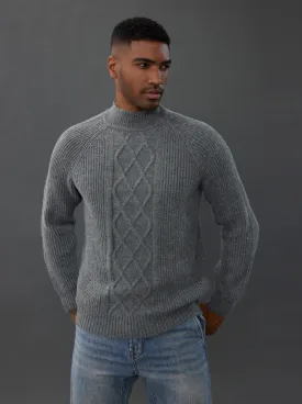 Men's Mock Neck Sweater Casual Cable Twisted Knitted Pullover Sweaters