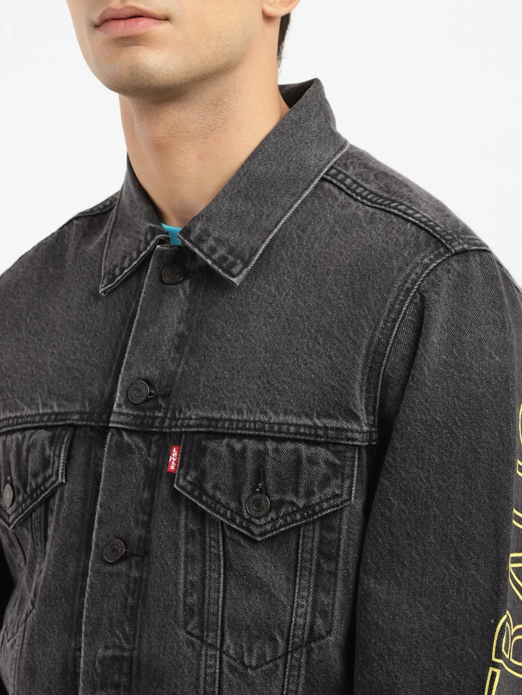 Men's Printed Spread Collar Denim Jacket