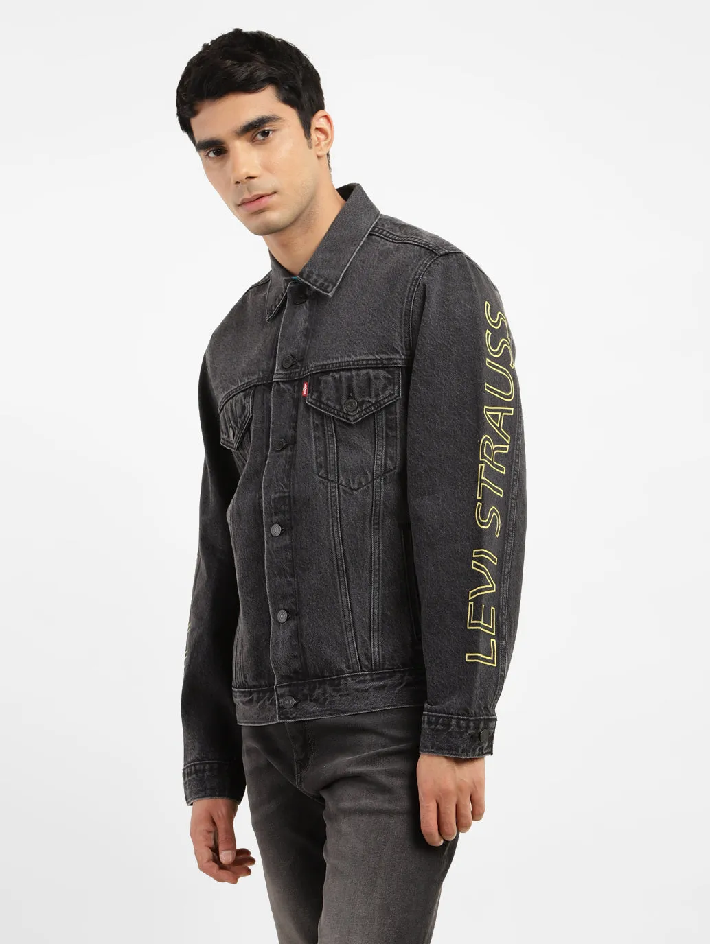 Men's Printed Spread Collar Denim Jacket