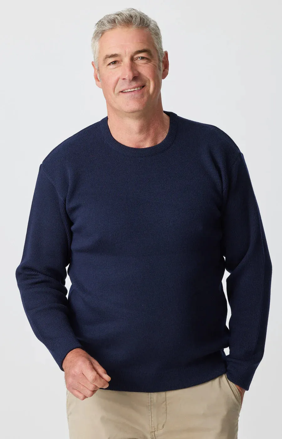 Merino Rib Knit Crew Neck Jumper - Navy