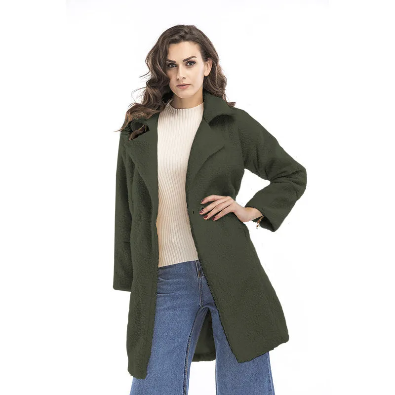 METAVERSMALL New 2025 winter women's clothing fleece solid color 2025 trade medium and long woolen coat thickened coat