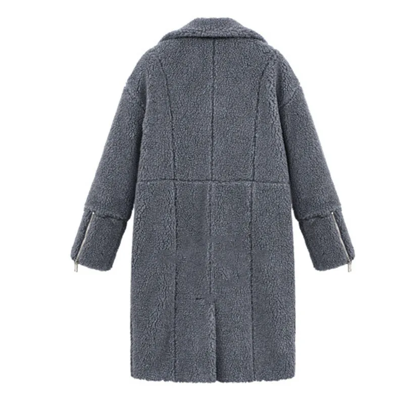 METAVERSMALL New 2025 winter women's clothing fleece solid color 2025 trade medium and long woolen coat thickened coat