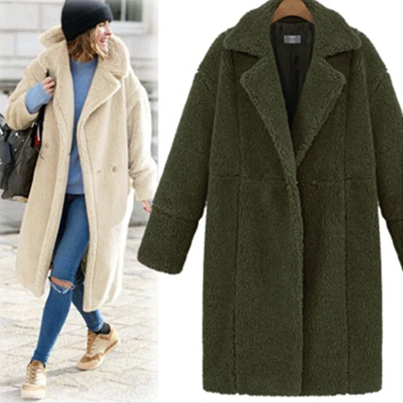 METAVERSMALL New 2025 winter women's clothing fleece solid color 2025 trade medium and long woolen coat thickened coat