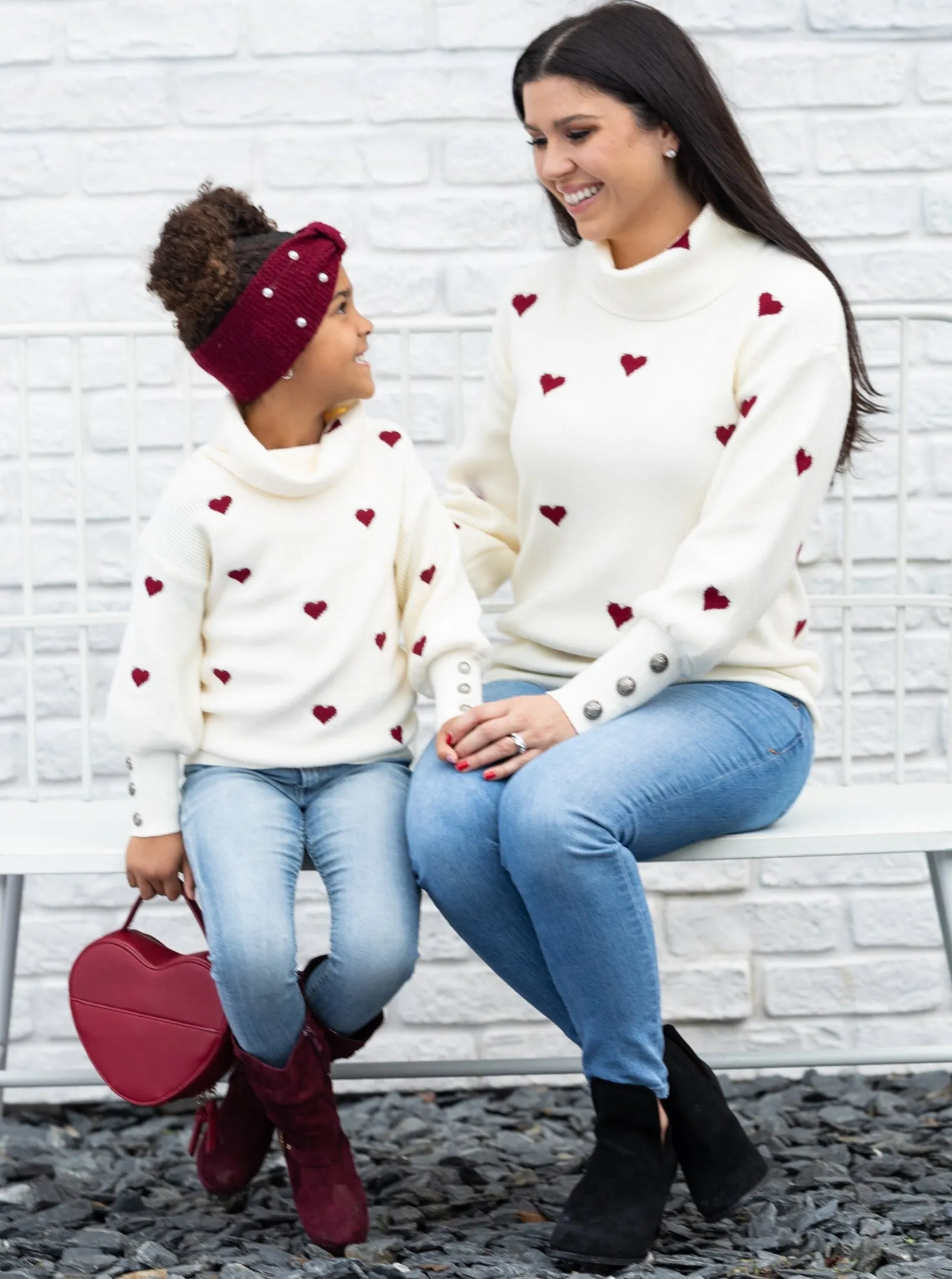 Mommy and Me We Love Hearts Turtleneck Sweater