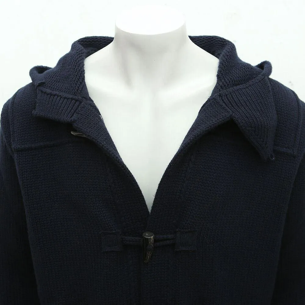 Navy Hooded Cashmere Cardigan With Horn Toggles