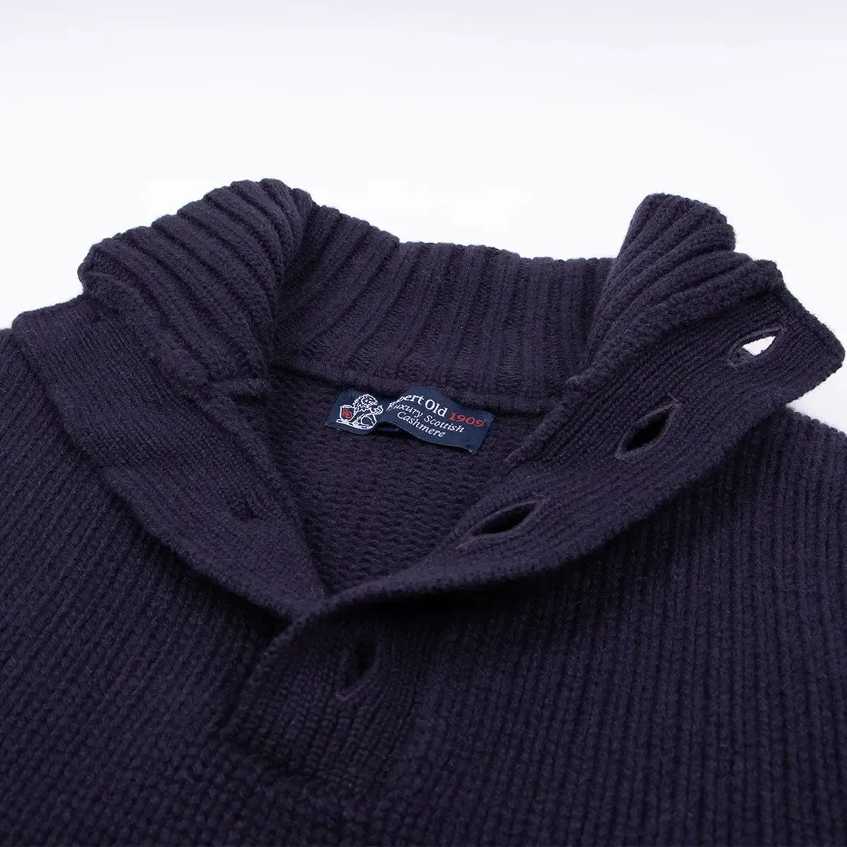 Nero Navy Cromarty Button Neck 8 ply Cashmere Sweater