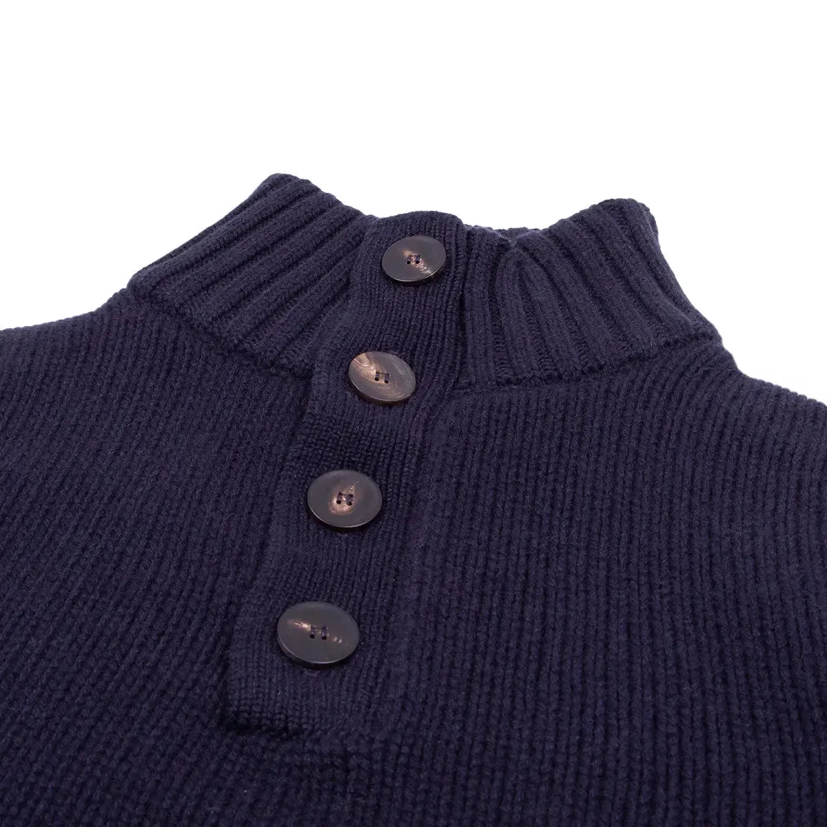 Nero Navy Cromarty Button Neck 8 ply Cashmere Sweater