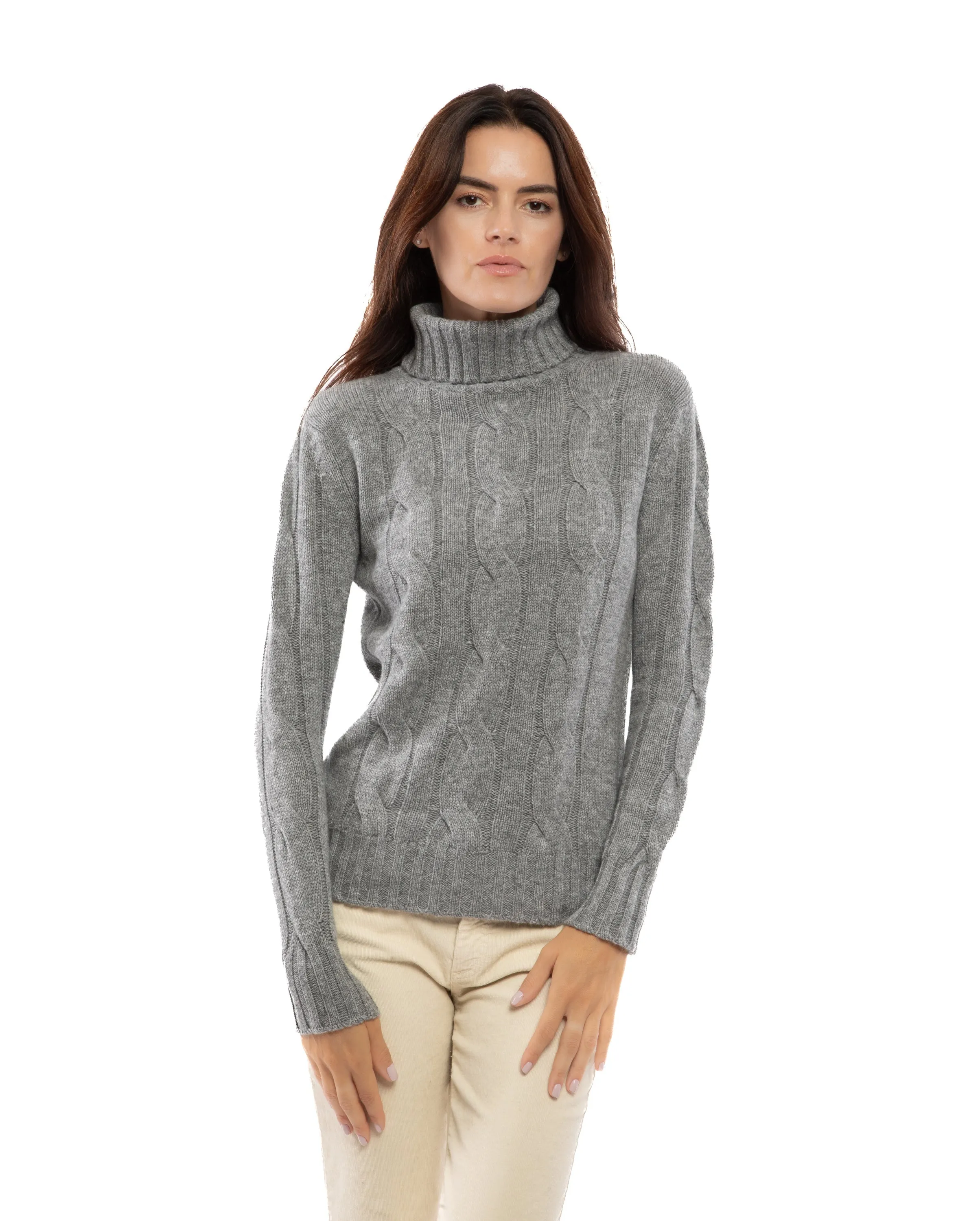 NEW FALL 24 - Women's Pure Cashmere Cable Knit Turtleneck Sweater Black