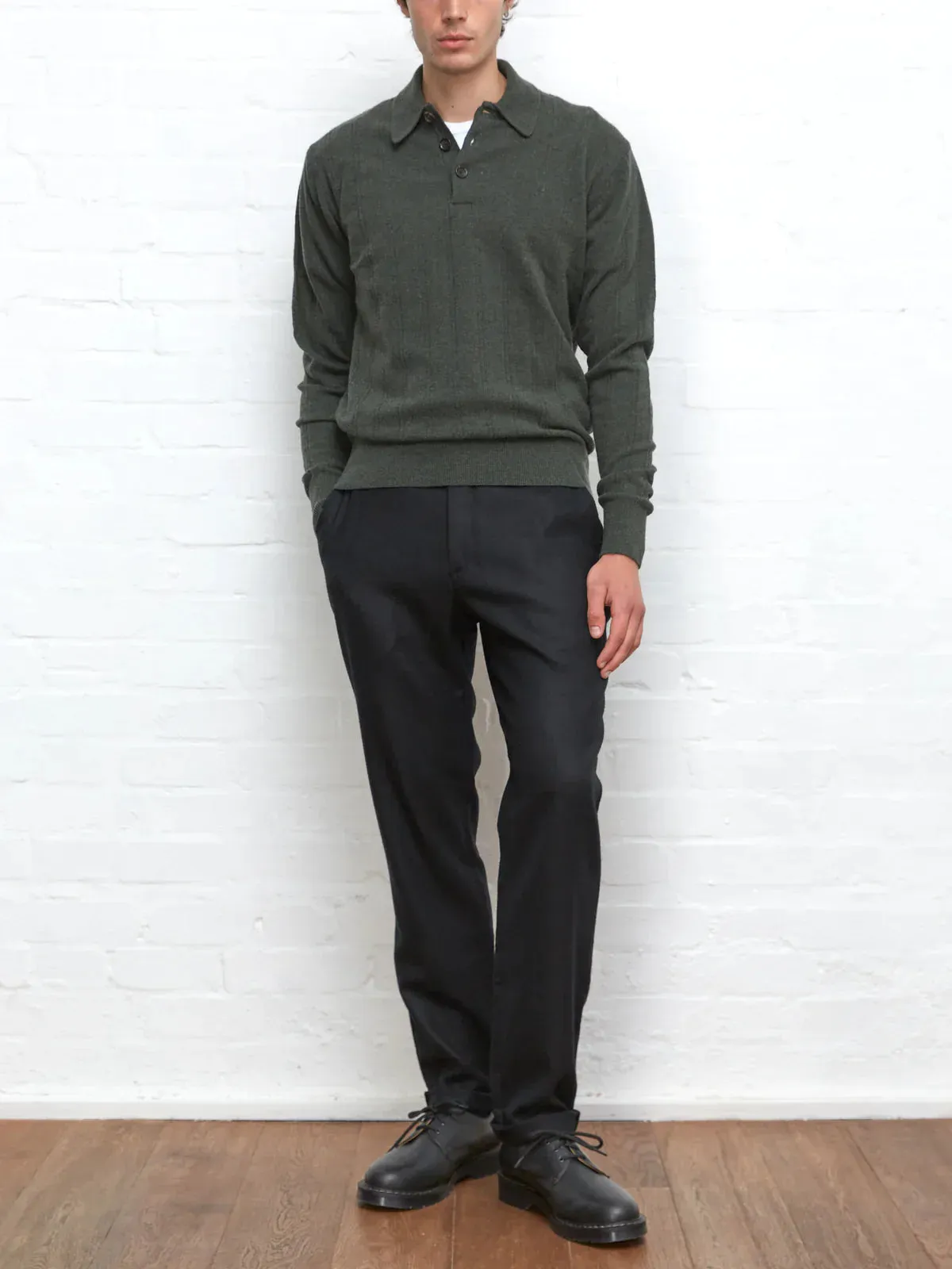 Oliver Spencer Pablo Knitted Polo Shirt Green