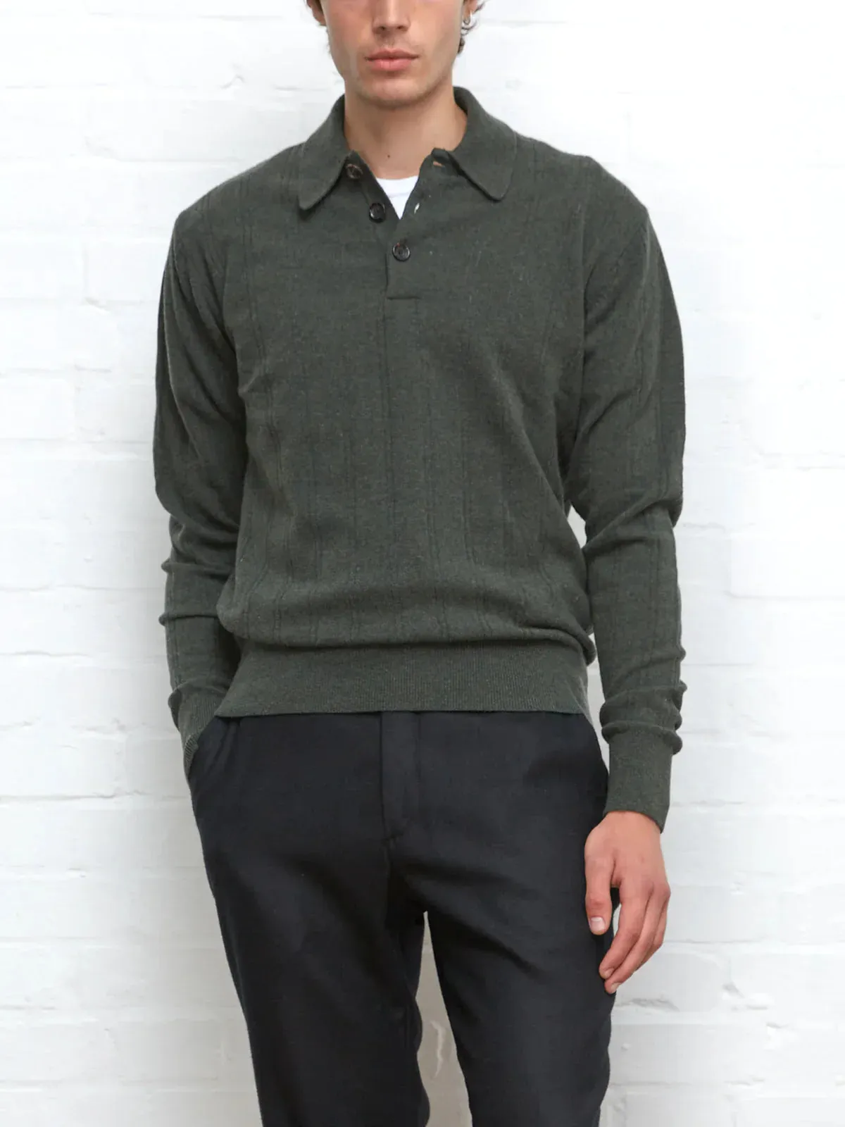 Oliver Spencer Pablo Knitted Polo Shirt Green