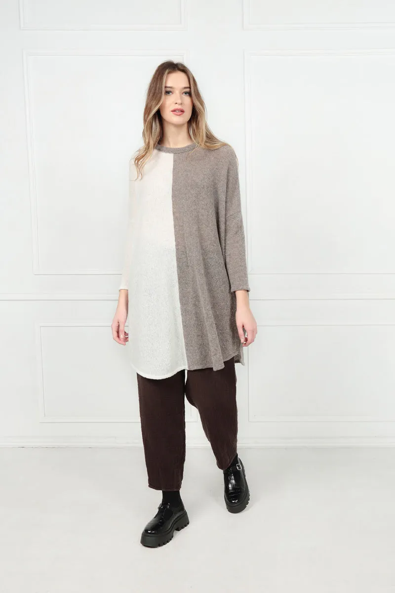 Oversized Dual White Beige Wool Sweater