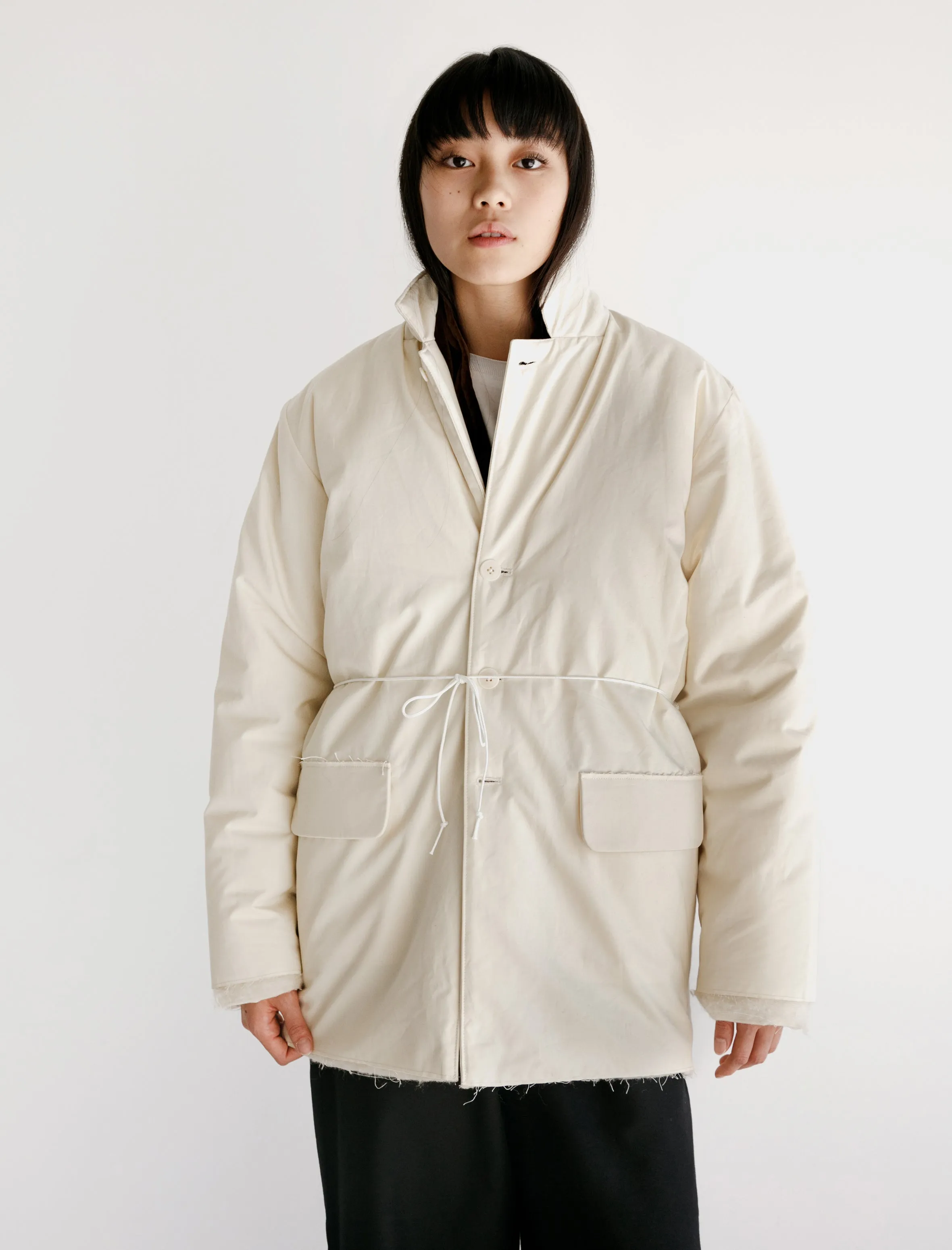 Padded Square Jacket Waxed Cotton White