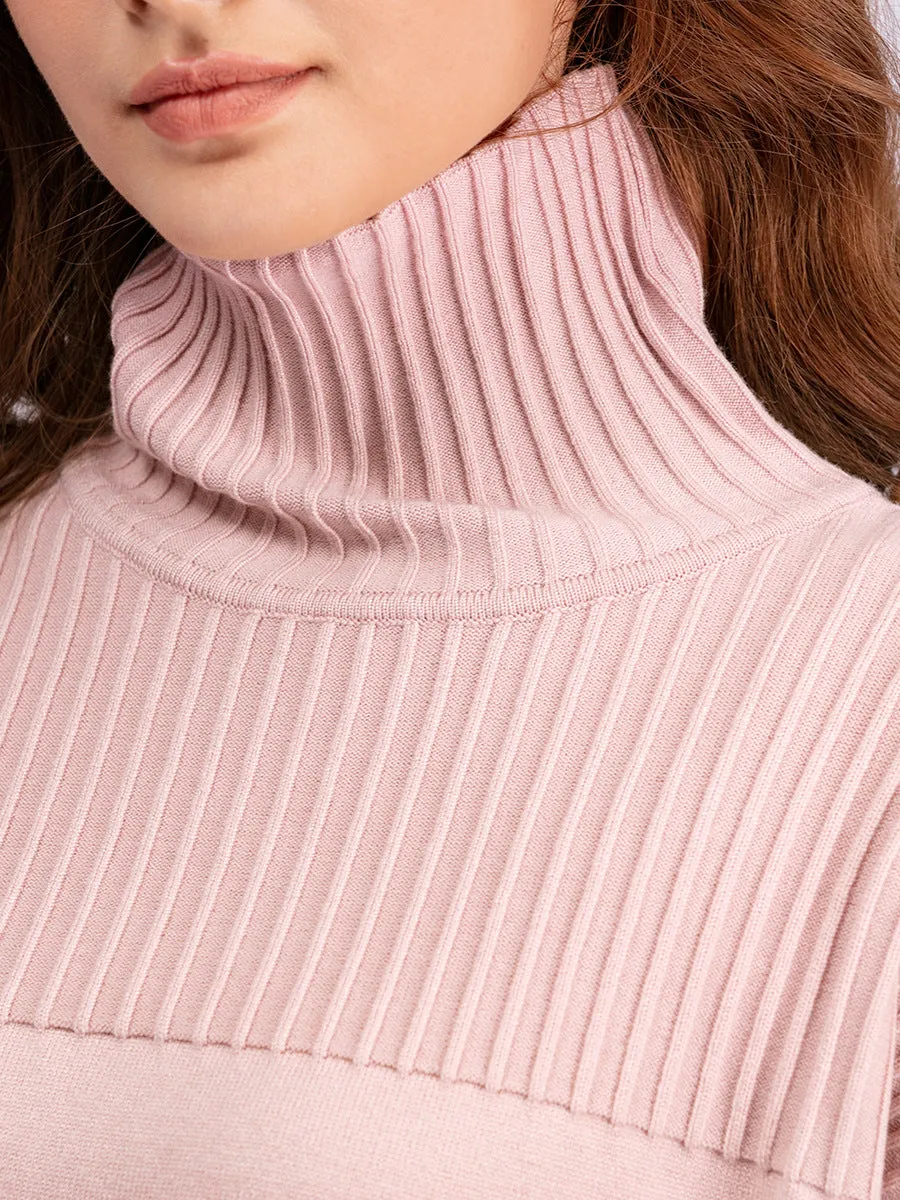 Pink Knitted Turtleneck Pullover Set