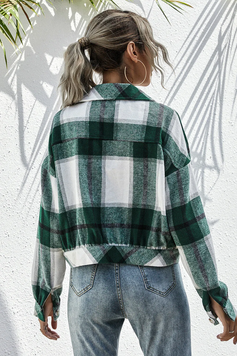 Plaid Button Down Long Sleeve Jacket