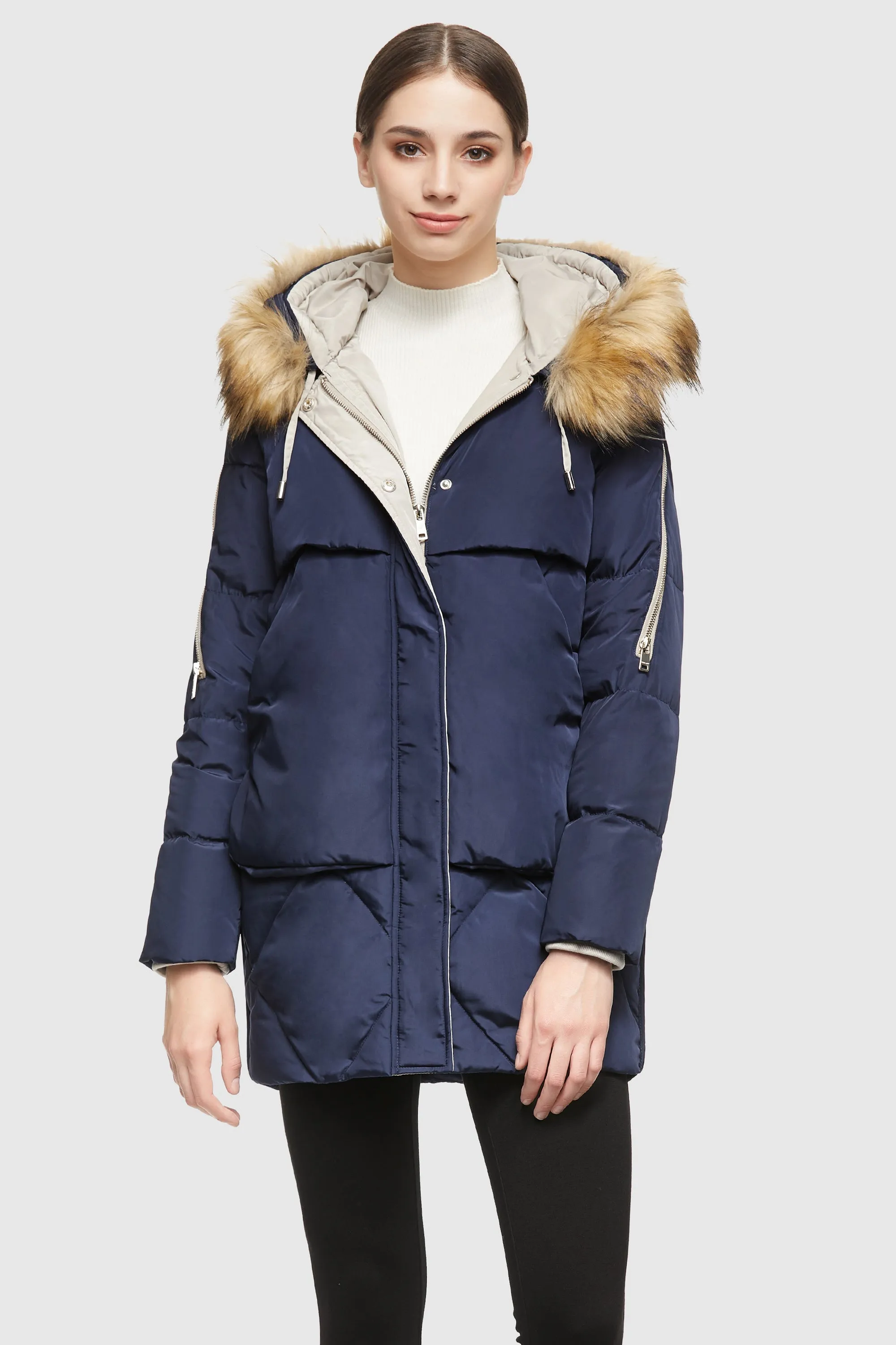 Removable Fur Large Pockets Down Jacket